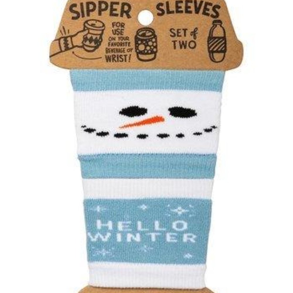 NWT Blue & White Snowman 'Hello Winter' Sipper Sleeve - Set of Two